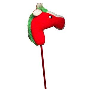 RARE Vintage Broom Stick Riding Horse Pony Plush Toy 40s Red white-Green Hair